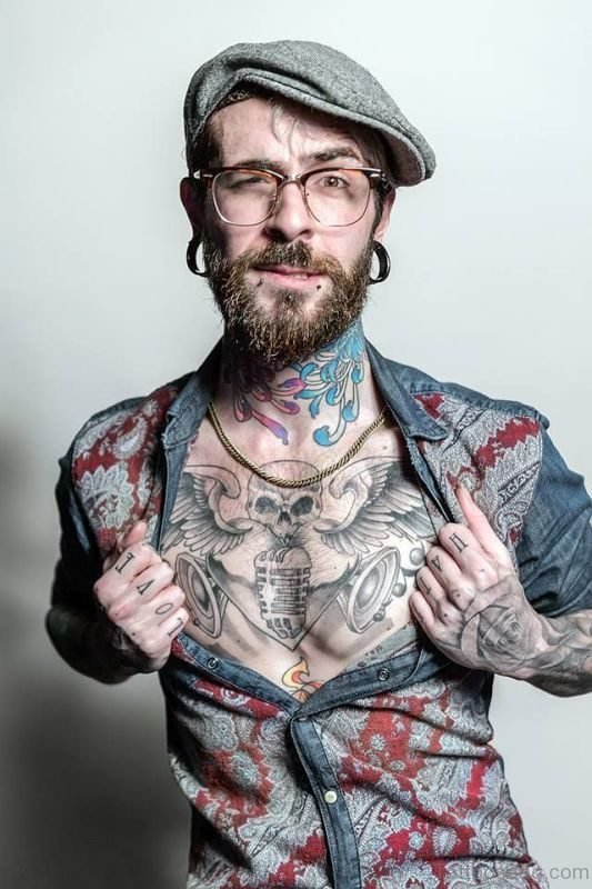 Colorful Flower Tattoo On Neck