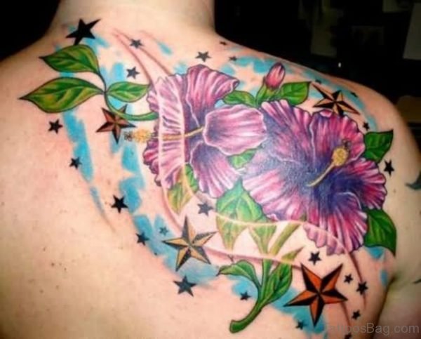 Colorful Flower Tattoo On Right Back