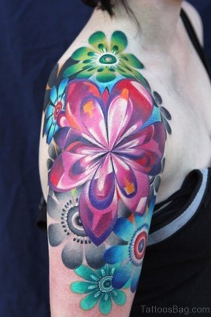 Colorful Half Sleeves Shoulder Tattoo