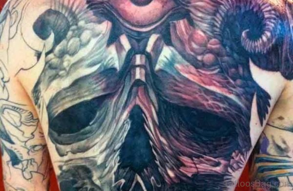 Colorful Horror Tattoo On Back