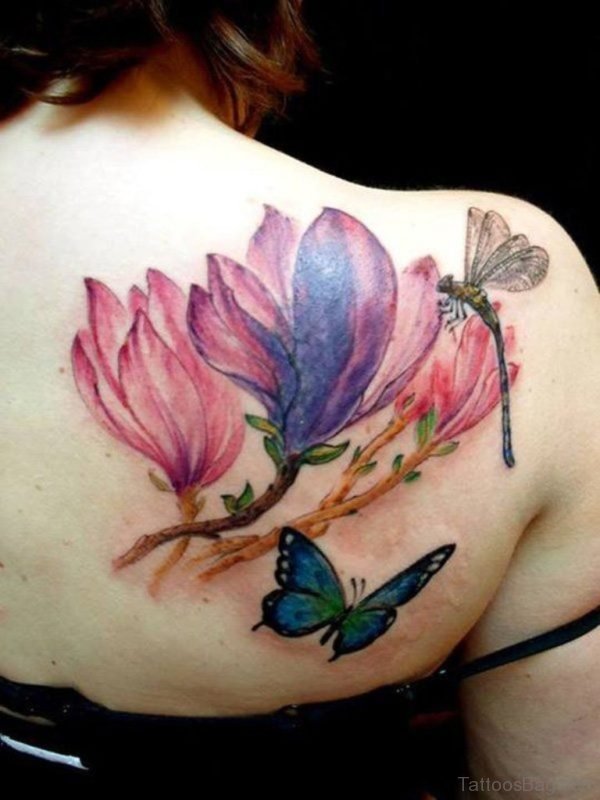Colorful Magnolia Flower Tattoo