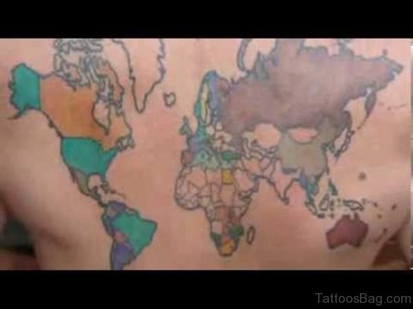 Colorful Map Tattoos On Back