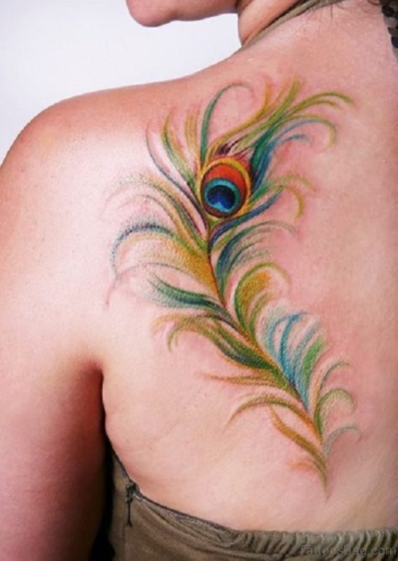 Colorful Peacock Feather Tattoo Design