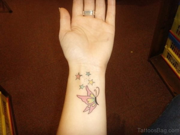Colorful Star And Butterfly Tattoo