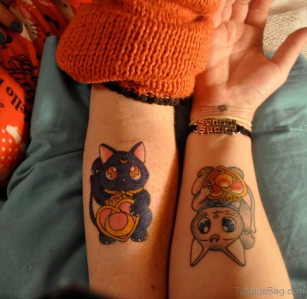 Colorful Cat Tattoo On Wrist