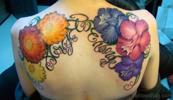 Colorful Flower Back Tattoo