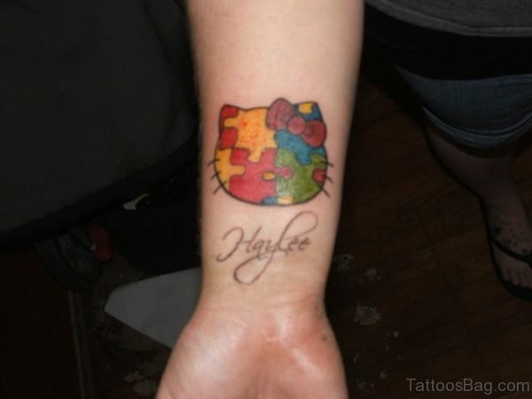 Colorful kitty Wrist Tattoo