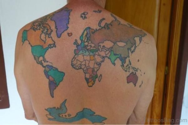 Colored Map Tattoos On Back
