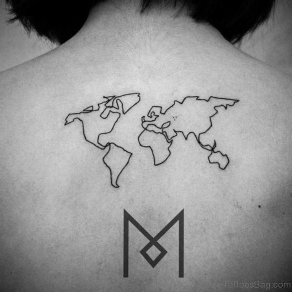 Continuous Line Map Back Tattoo