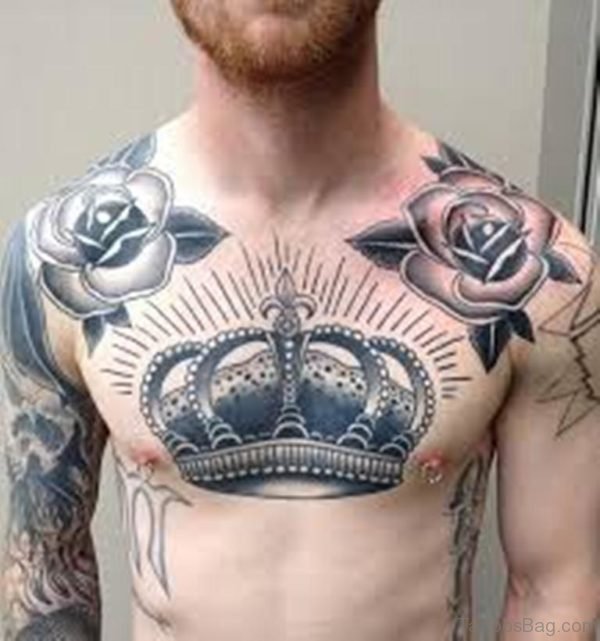 Cool Crown Chest Tattoo For Men