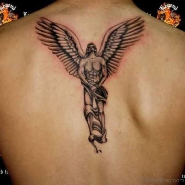 Cool Memorial Angel Tattoo On Back