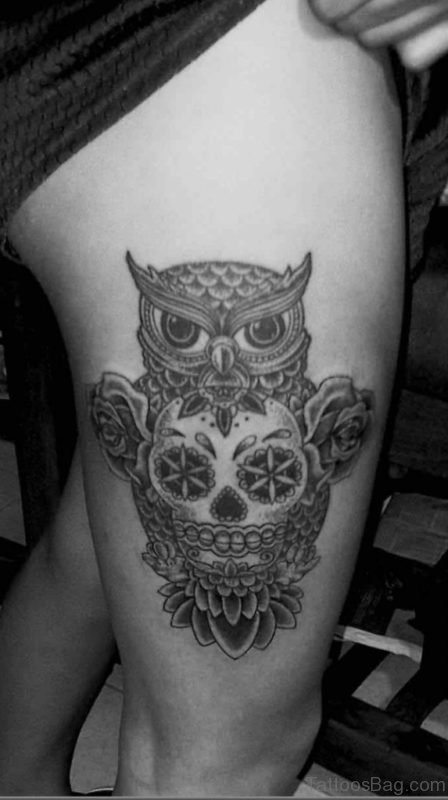 Grey Ink Owl Tattoo