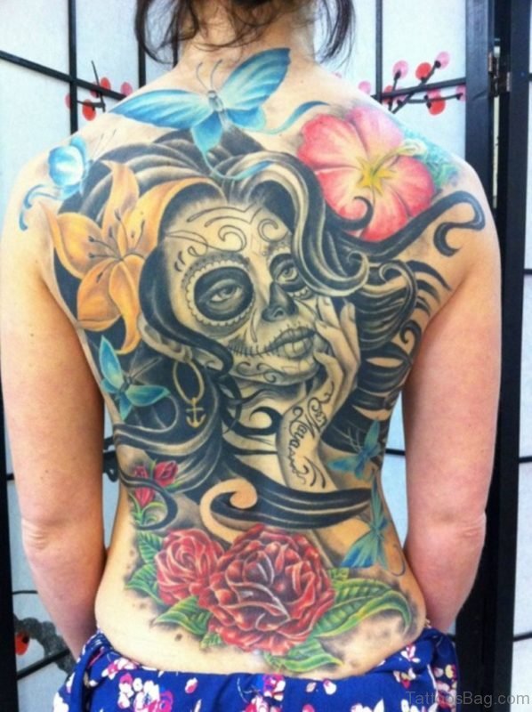 Crazy Skull Tattoo On Full Back