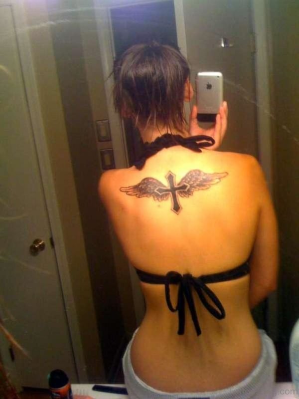 Cross And Angel Wings Tattoo