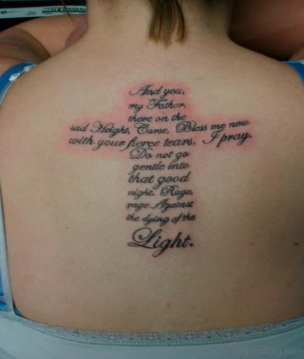 Cross And Wording Tattoo