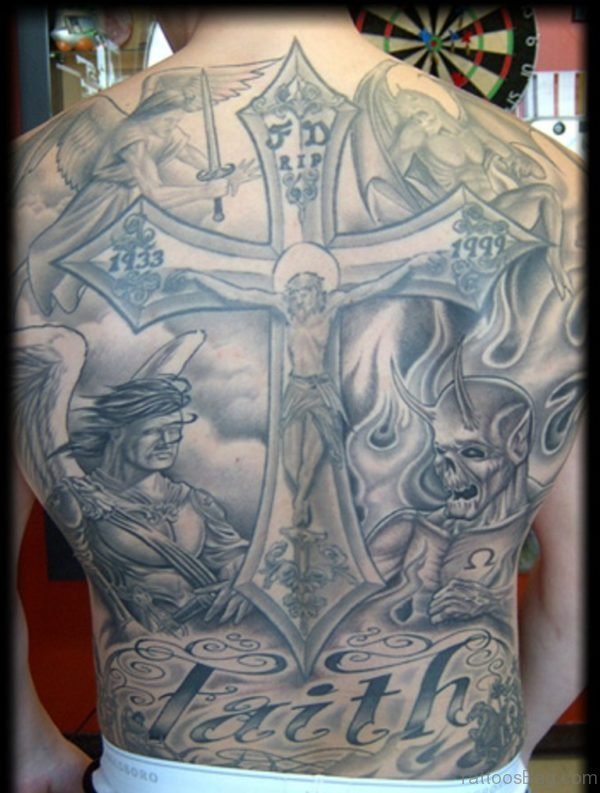 Cross Tattoo On Full Back