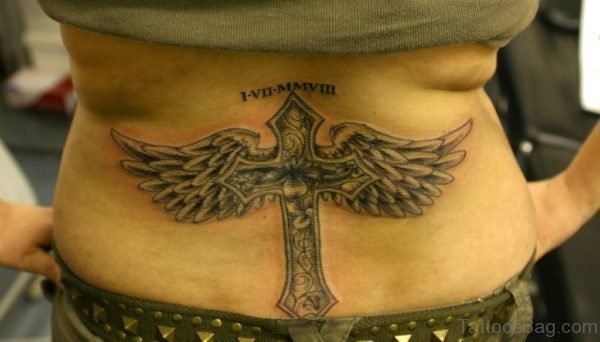 Cross Tattoo On Girls Lower Back