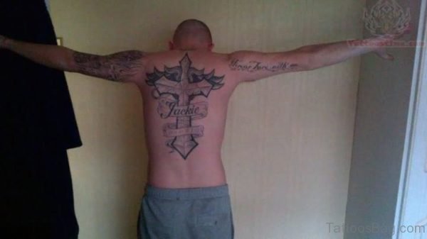 Cross Tattoo On Man Back