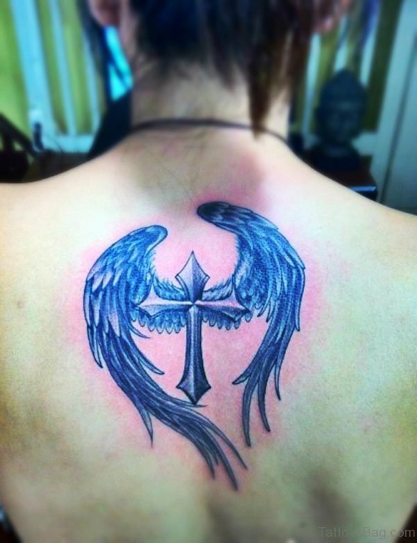 Cross With Wings Tattoo Design On Back