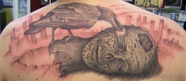 Crow Vs Zombie Horror Tattoo On Back