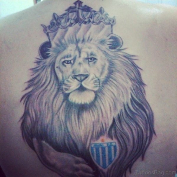 Crowned Lion Tattoo Design On Back