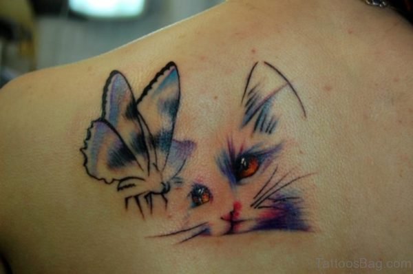 Cute Cat And Butterfly Tattoo