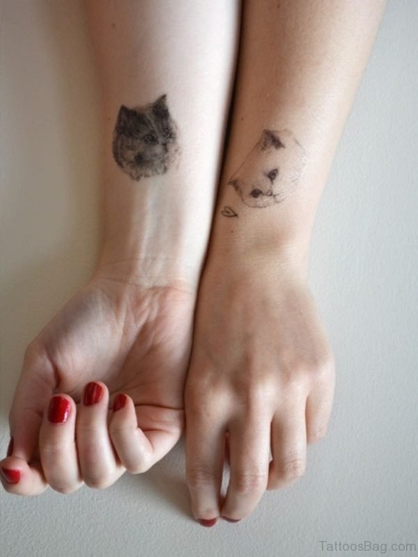 Cute Face Cat Tattoo On Wrist