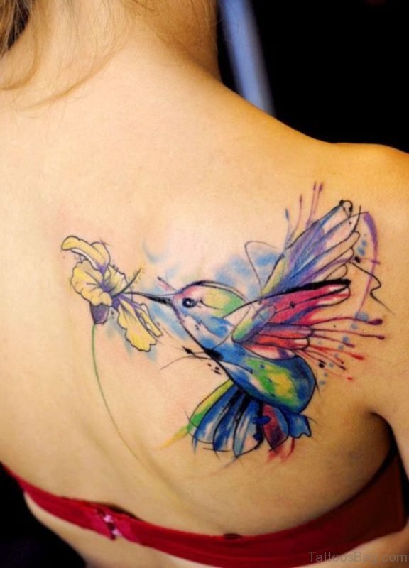 Cute Hummingbird Tattoo On Back