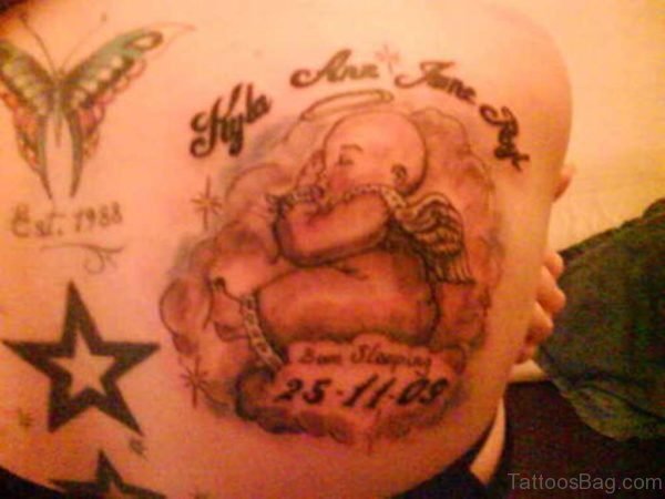 Cute Memorial Angel Tattoo On Back