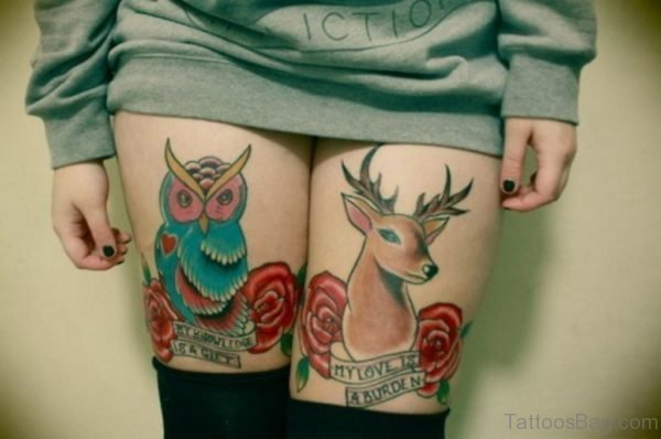 Cute Owl Tattoo On Thigh