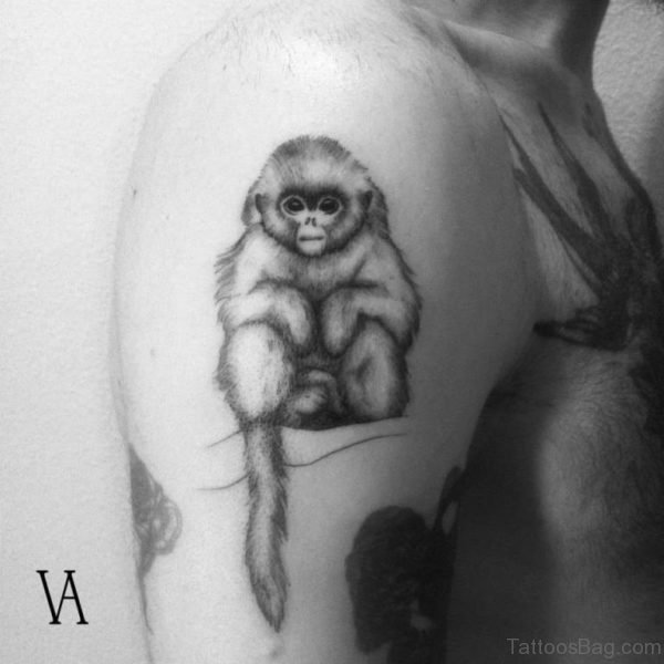 Cute Sitting Monkey Shoulder Tattoo