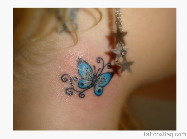 Cute Small Butterfly Tattoo On Neck