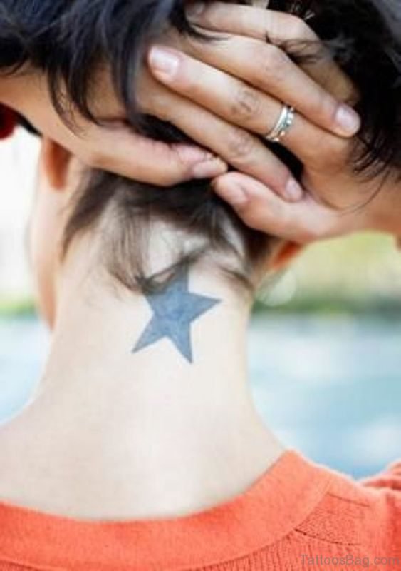 Cute Star Tattoo On Neck