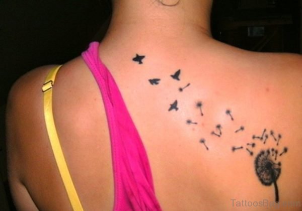 Dandelion & Birds Tattoo On Upper Back