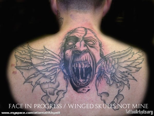 Demon Face Horror Tattoo On Back
