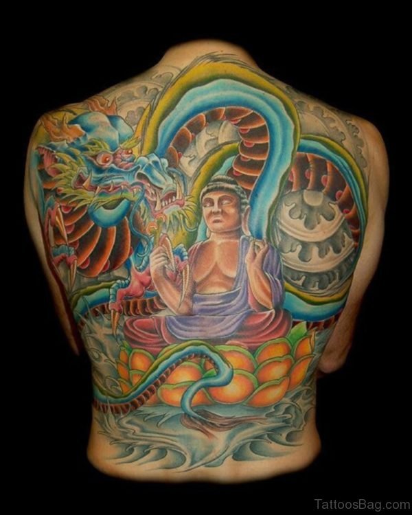 Dragon And Buddha Tattoo On Back