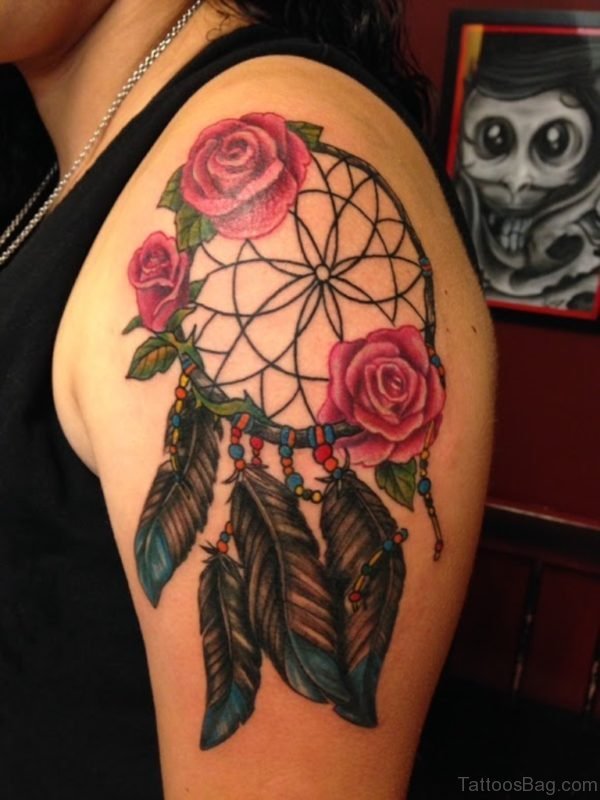 Dream Catcher And Rose Tattoo