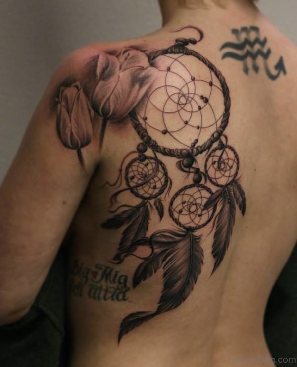 Dream Catcher Black leaves Tattoo
