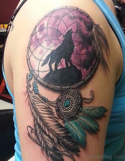 Dream Catcher Tattoo On Right Shoulder