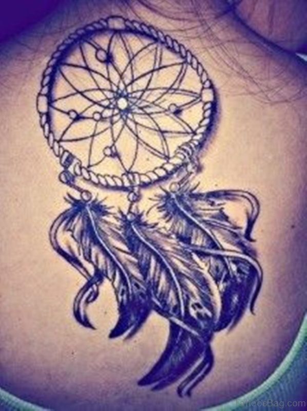 Dreamcatcher Tattoo Design On Upper Back