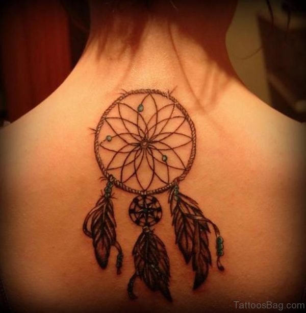 Dreamcatcher Tattoo Design On Upper Back