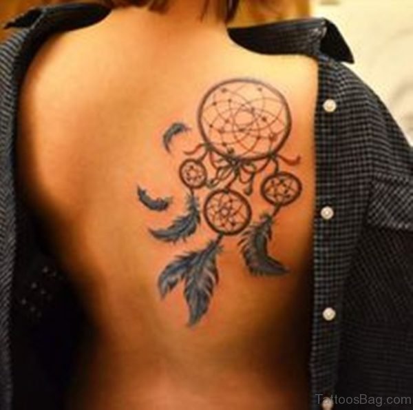 Dreamcatcher Tattoo On Girl Back