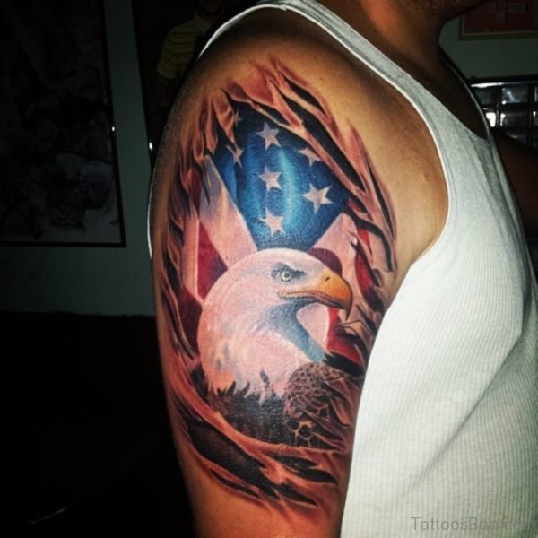 Eagle And American Flag Tattoo
