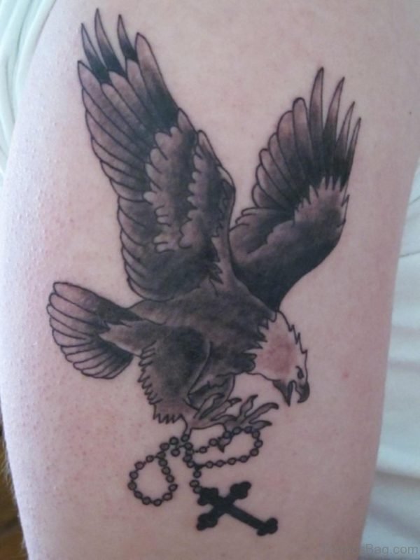 Eagle And Rosary Tattoo On Shoulder