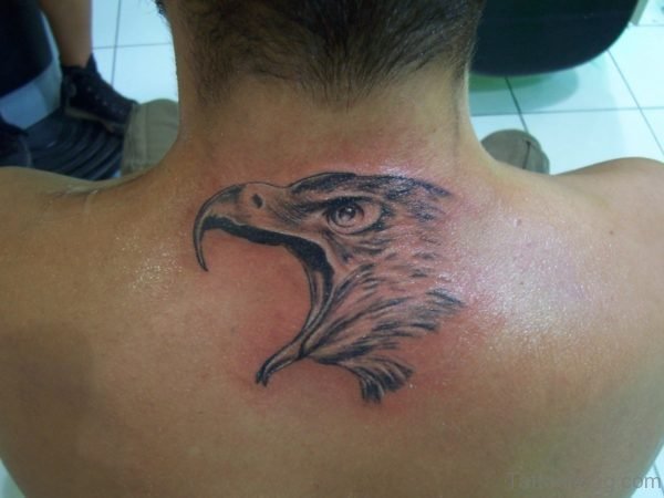 Eagle Head Tattoo On Upper Back