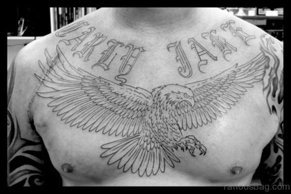 Eagle Outline Tattoo On Chest