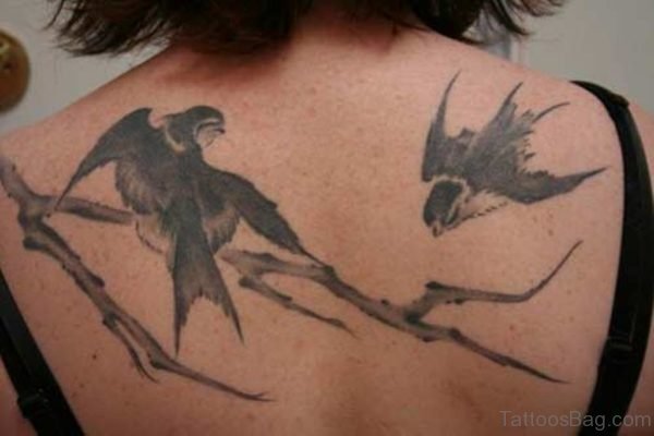 Elegant Bird Tattoo On Back