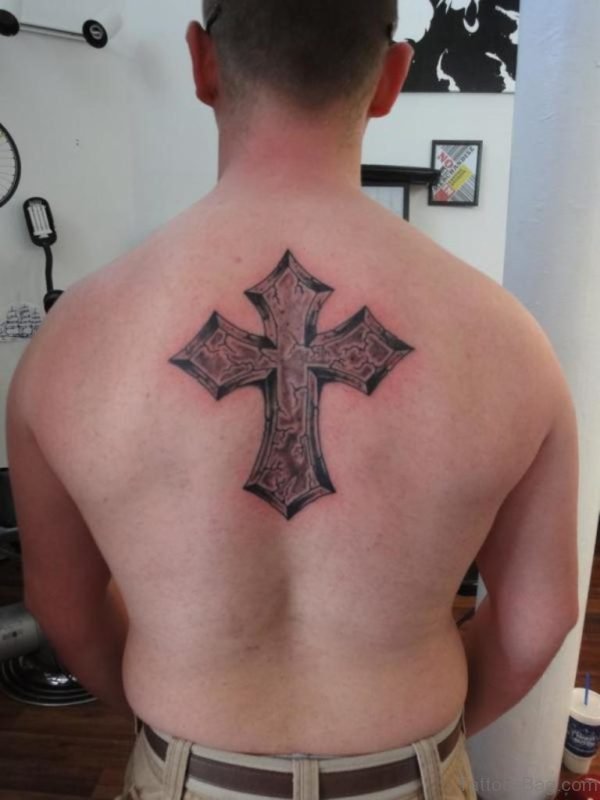 Elegant Cross Tattoo On Back