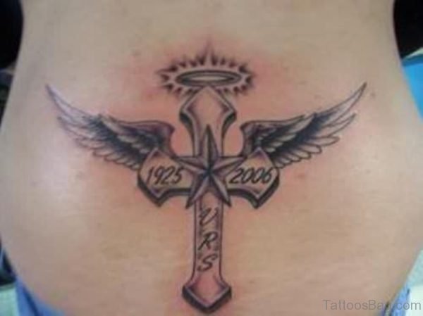 Elegant Cross Tattoo On Lower Back