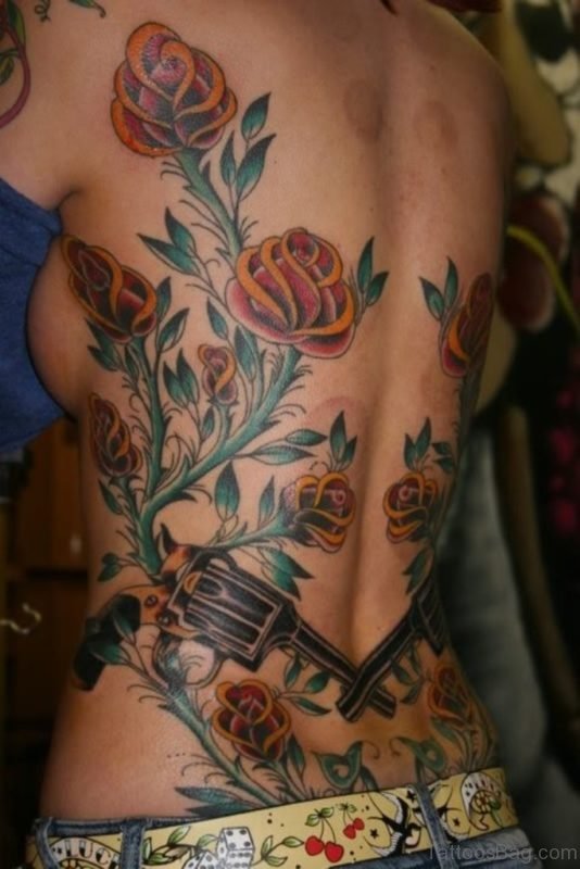 Elegant Rose Tattoo On Full Back